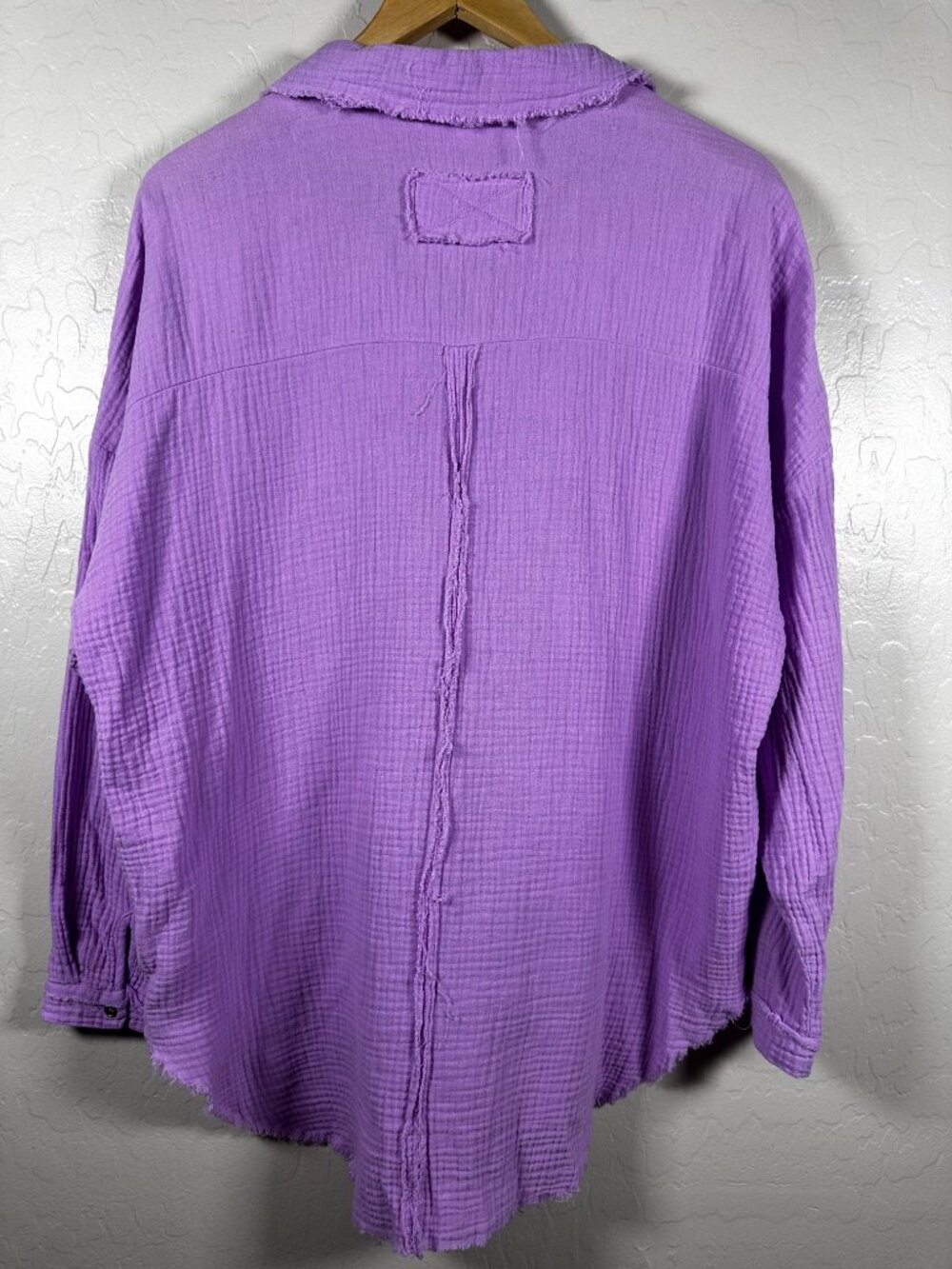 Zenana Lavender Double Gauze Button Down Shirt 100% Cotton Oversized Large - Picture 5 of 11